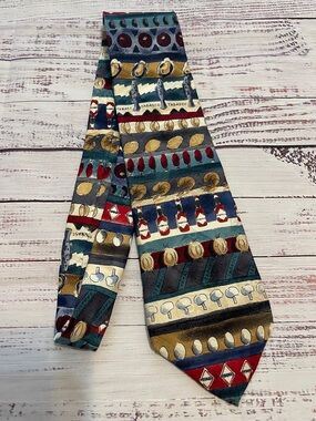 Vintage Tabasco Sauce Mushrooms Onions Shrimp Patterned Silk Tie